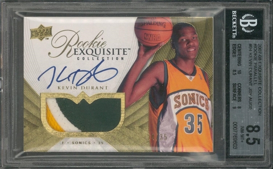 2007/08 Exquisite Collection #94 Kevin Durant Signed Jersey Rookie Card (#24/35) – BGS NM-MT+ 8.5/BGS 10
